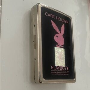 Vintage Playboy Card Case Metal Hinged Holographic Bunny Logo Wallet Silver